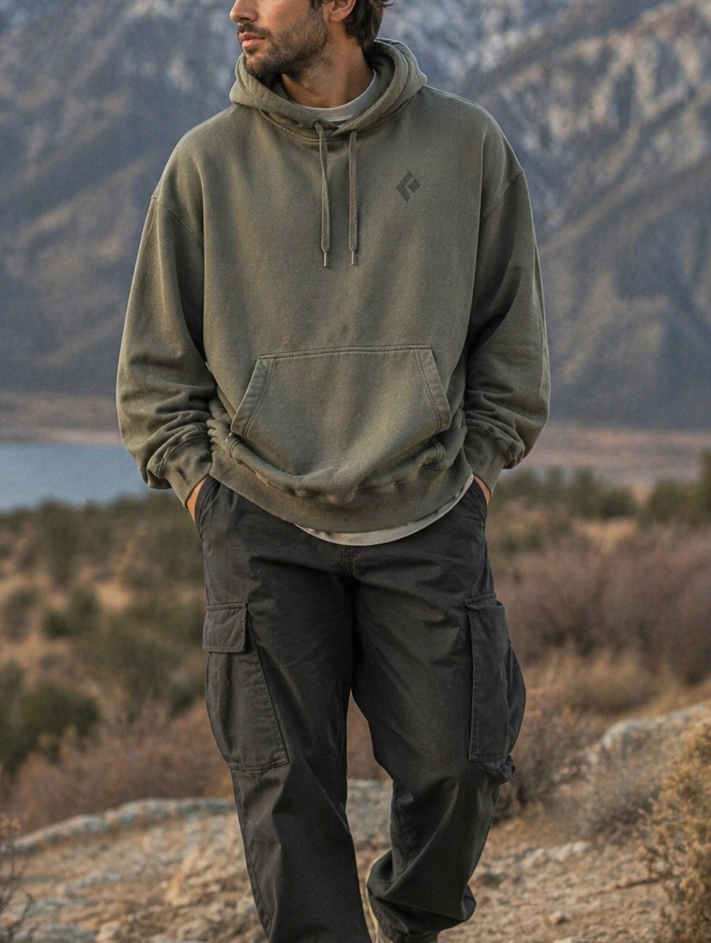 Black Diamond Olive Green Organic Cotton Hoodie Pullover Mens Graphic Outdoor